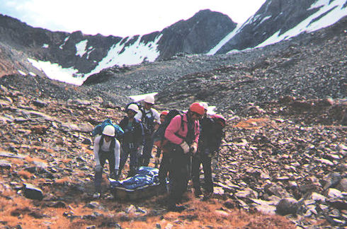 Preparing to move the subject to the helicopter Preparing to move the subject to the helicopter