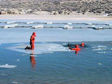 Lake Ice Rescue Training at Crowley Lake - March 3, 2002 Lake Ice Rescue Training at Crowley Lake - March 3, 2002