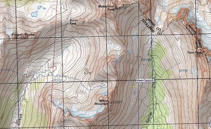 Fred Claassen pack and remains location map - Jim Gilbreath - 9-5-2010