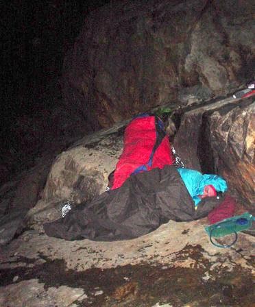 The ledge was wet and small and sloping towards the glacier. Doug is in my bag and Marcos is in my bivy sack. I'm up stamping my feet all night The ledge was wet and small and sloping towards the glacier. Doug is in my bag and Marcos is in my bivy sack. I'm up stamping my feet all night
