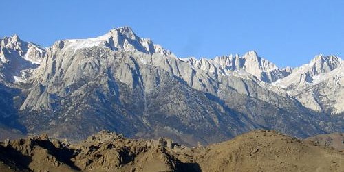 North Ridge to Lone Pine Peak, the left high point - Mt Whitney right background - from east