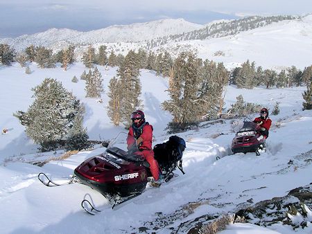 Greg and Dave on Mono SAR sleds - February 3, 2004 - Dave Michalski Photo Greg and Dave on Mono SAR sleds - February 3, 2004 - Dave Michalski Photo