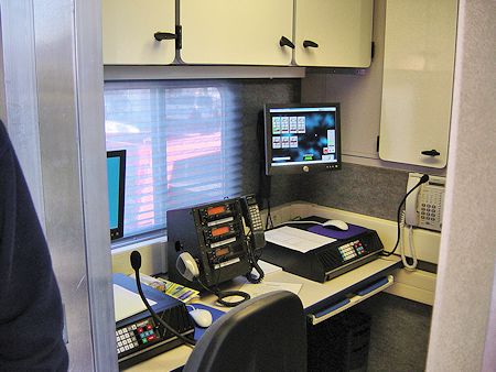 Communications center in the Sheriff's mobile Command Center Communications center in the Sheriff's mobile Command Center