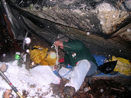 Mike Burdett in his shelter Mike Burdett in his shelter