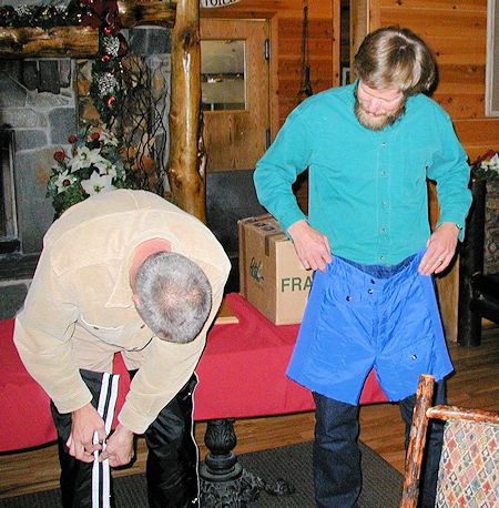 Barry Beck and Greg Enright compare notes on shell gear developed for their special needs Barry Beck and Greg Enright compare notes on shell gear developed for their special needs