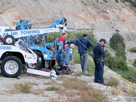 Recovering vehicle that went off the Tioga Pass Road Recovering vehicle that went off the Tioga Pass Road