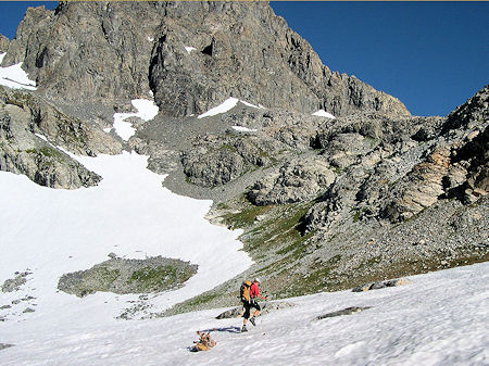 Crossing some easy snow Crossing some easy snow