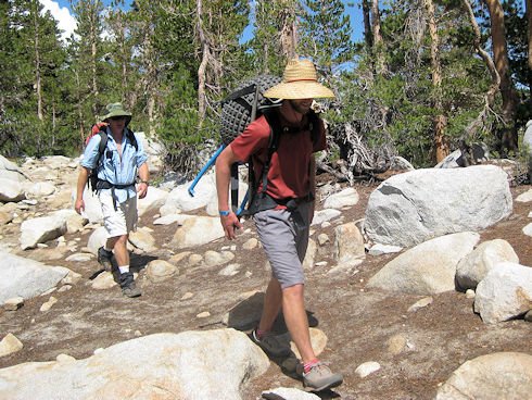 Hiking in with the wheeled litter Hiking in with the wheeled litter