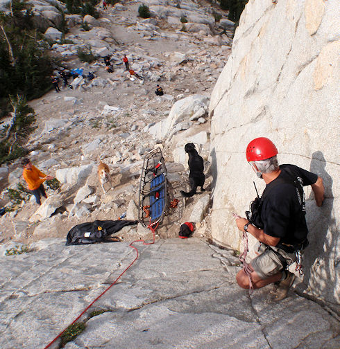 Preparing to hoist the litter to the subject's location