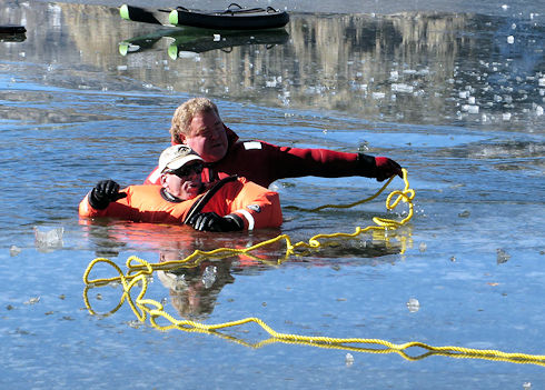 Ed getting in position for haul from the ice hole