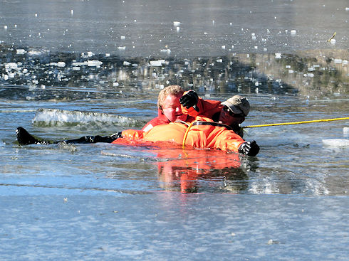 Getting victim up on the ice ... break ... ok ... lets do it again!