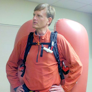 Jeff Holmquist modeling expanded avalanche air bag Jeff Holmquist modeling expanded avalanche air bag