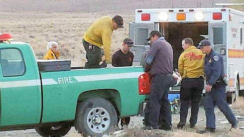 Transfer of one victim from Forest Service truck to Symons Ambulance Transfer of one victim from Forest Service truck to Symons Ambulance