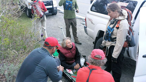 Injured hiker on Rush Creek Trail rescued via wheeled litter Injured hiker on Rush Creek Trail rescued via wheeled litter