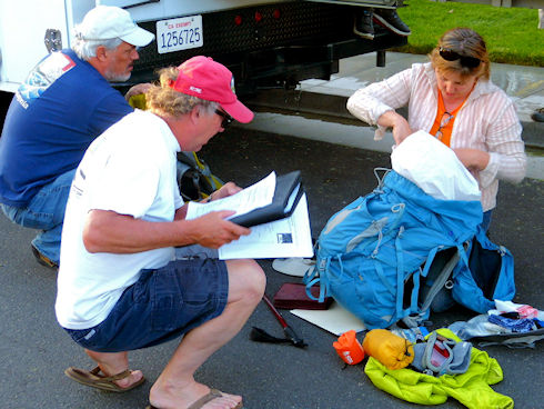 Pack check in the street for Caara and Jeff Hunter