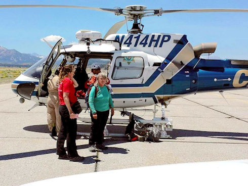 CHP Helicopter off-loads rescued backpacker CHP Helicopter off-loads rescued backpacker
