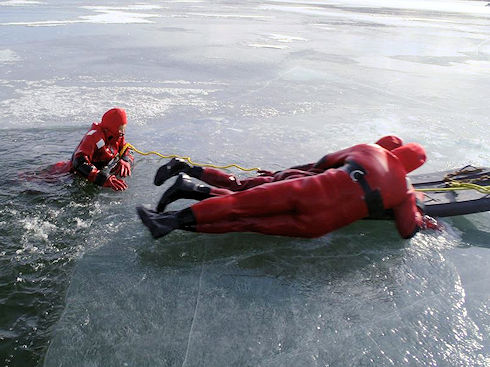 Out of the water and across the ice we goooo...