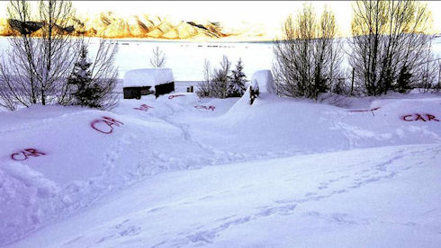 Buried cars after the avalanche