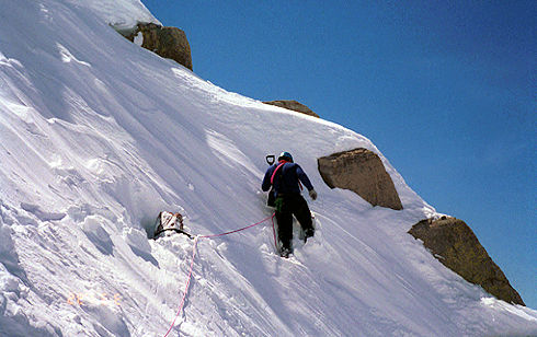 Mono County Search and Rescue Team members are trained in a wide variety of emergency skills that cover nearly every season. Here Gary Guenther traverses a snowcapped mountain