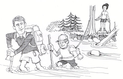Stream crossing illustration by Bob Cram from Backpacking: One Step at a Time Stream crossing illustration by Bob Cram from Backpacking: One Step at a Time